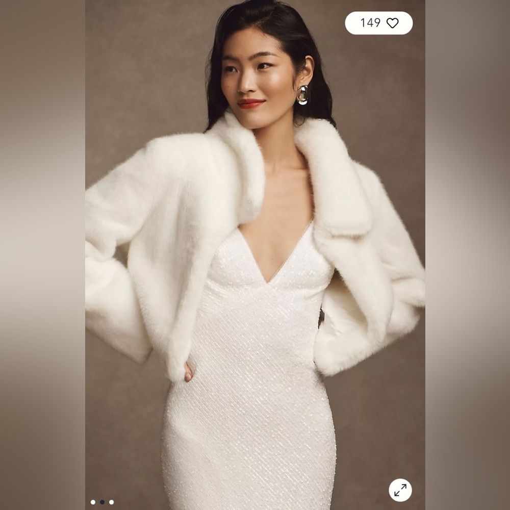 Like new BHLDN white faux fur cropped wedding jacket